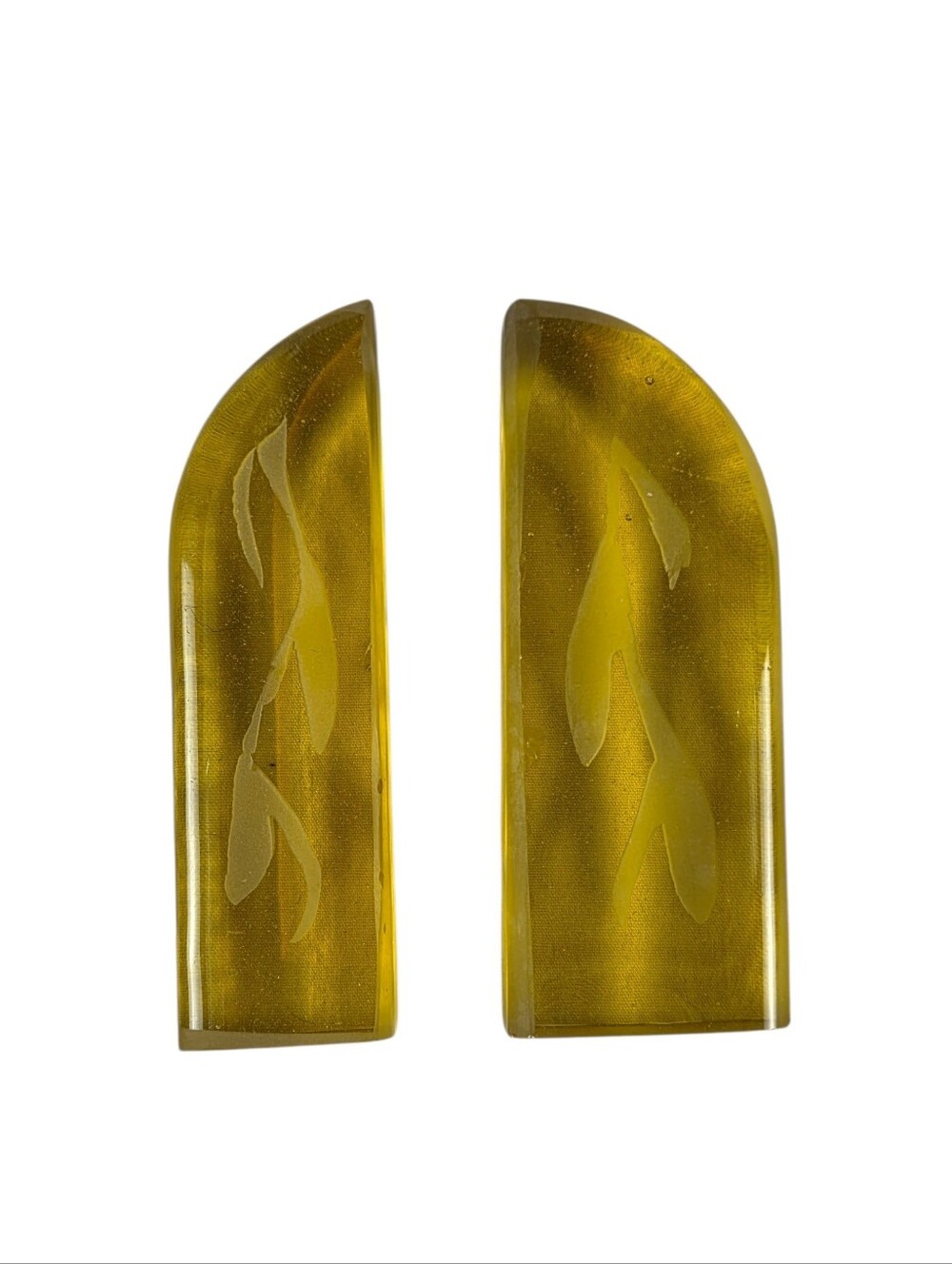 Mid-Century Etched Yellow Glass 2 Piece Decor Art Deco Revival